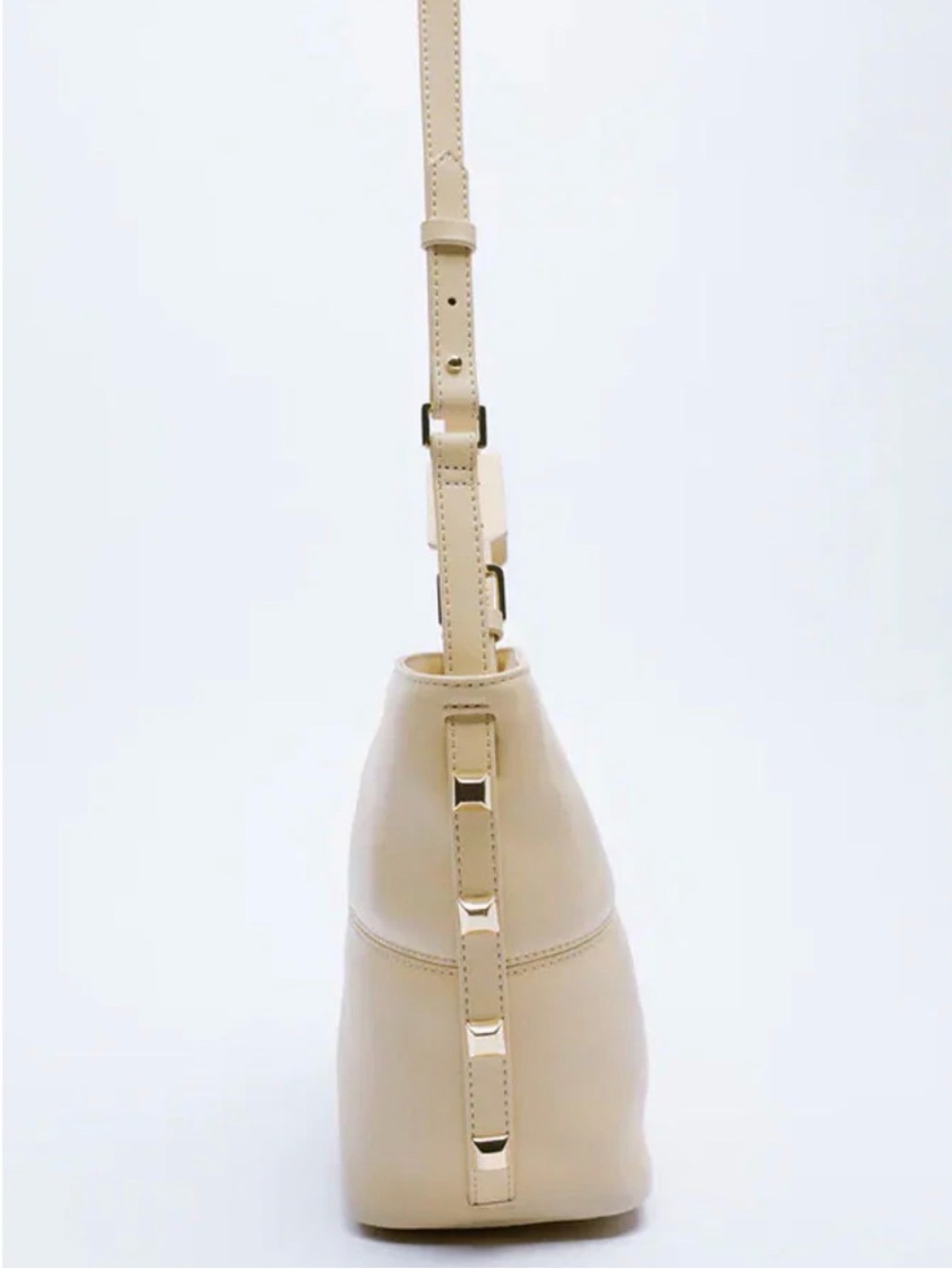 NWT Zara “Sold Out” Cream Gold Studded Bucket Bag | Crossbody Strap & Top Handle - Picture 5 of 16
